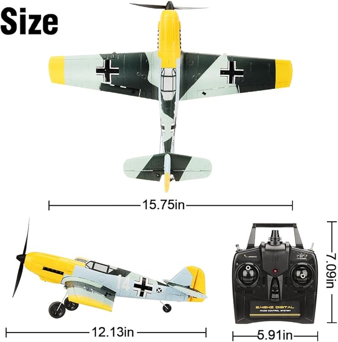 Remote Control Airplane for Adults BF109 4 Channel RC Plane with 6-Axis Gyro Aerobatic WW2 Warbird Park Flyer Gift