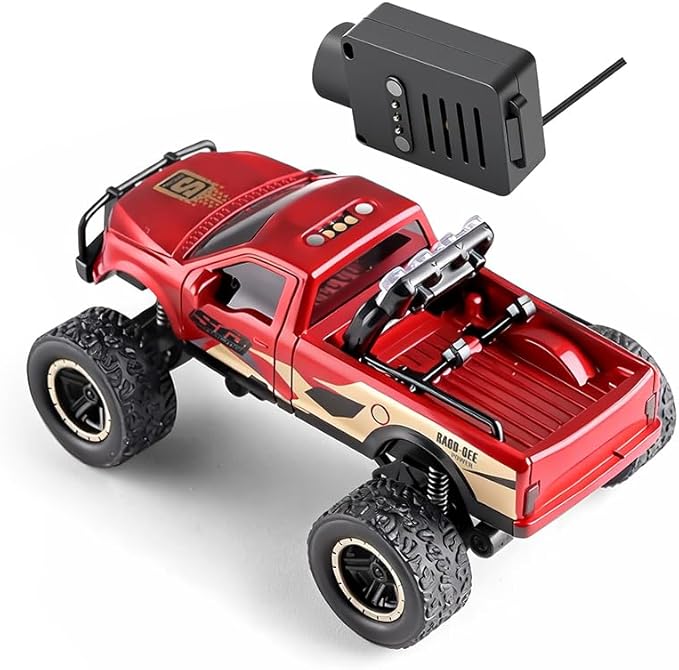 WL 1/64 FPV RC Car with Camera APP Auto-Pairing Mini RC Truck with Remote Controller + Display Screen 3-Speed Modes Gyroscope Remote Control Off-Road Truck for Adults