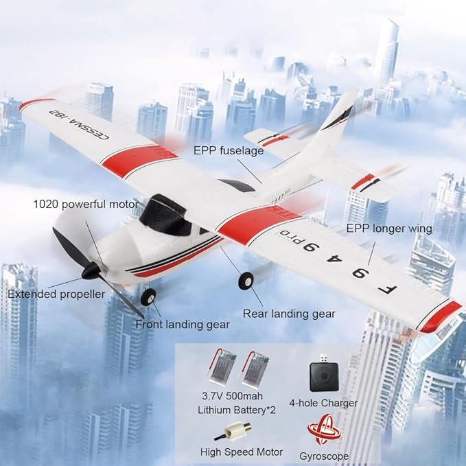 RC Airplane F949pro RC Plane 1020 Motor 3CH 2.4GHZ EPP RC Plane for Adults CESSNA-182 3D6G Gyroscope RTF RC Glider Planes with 2 Batteries Replaceable Parts (LED 2BSL)