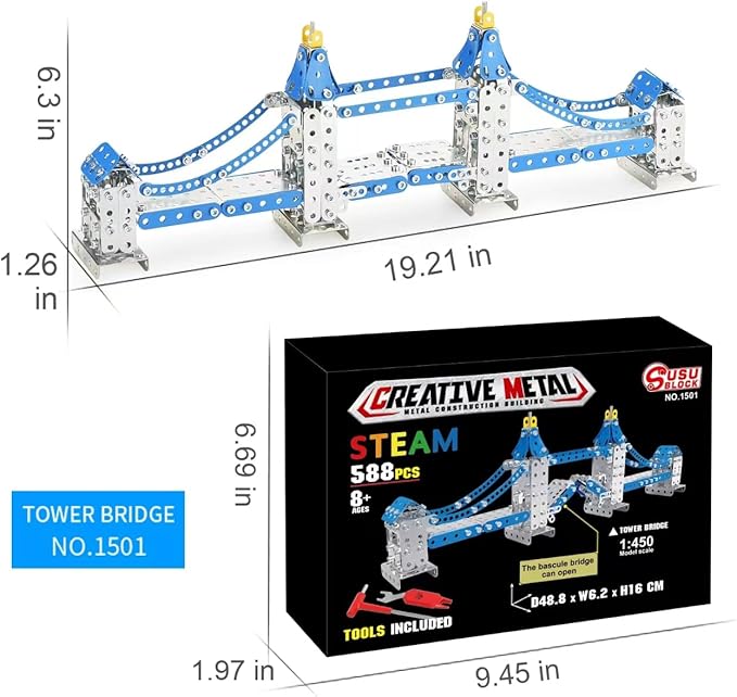 Metal Model Tower Bridge Kits for Boys 8-12 588PCS London Tower Bridge DIY STEM Building Toys for Kids to BuildConstruction Sets London Bridge Britain Architecture Kit Famous Landmark
