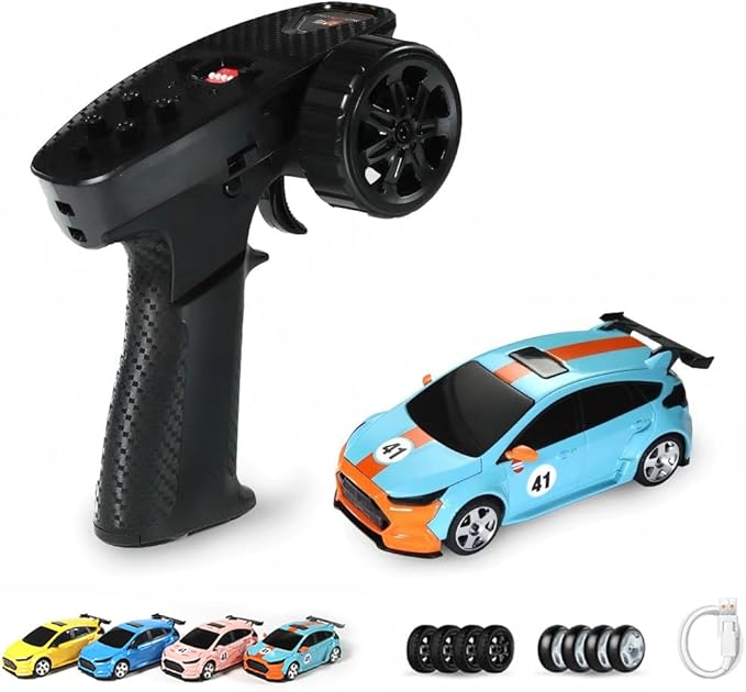 Mini RC Car with HD FPV Camera 1:43 Scale RC Drift Car for 25+ Mins Play 2.4GHz FPV Rc Car with LED Ambient Lights &amp Gyro Mini Racing Toys for Adults (RTR Standard Version/Cyan-Orange)