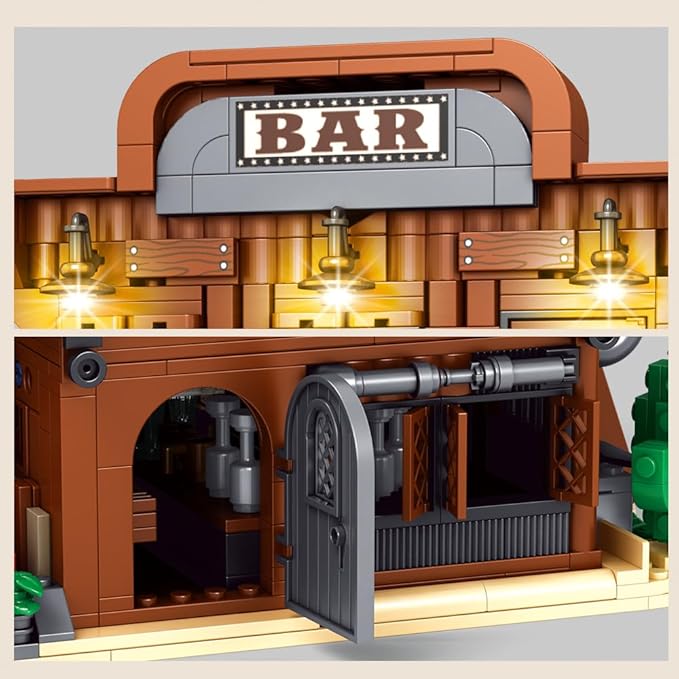 39116 Cowboy Town Bar Building Set with LED Lights 1834 PCS Wild West Saloon Modular Architecture Model Kit for Adults Western Street Scene