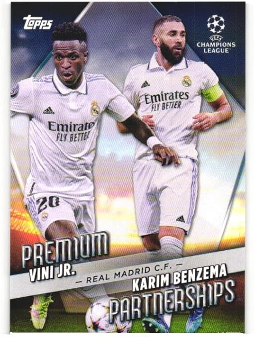 VINICIUS VINI JR JUNIOR Karim Benzema 2022-23 Topps UEFA Club Competitions Premium Partnerships Soccer Card #PP-9 Brazil Real Madrid CF France Al-Ittihad