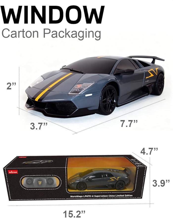 RASTAR 39001 1/24 Lamborghini RC Car - Ideal Gifts for Play &amp Display - Officially Licensed Toy Car Model with Remote Controller for Kids Teens &amp Adults - Black