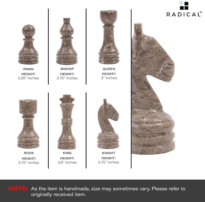 Radicaln Marble Chess Set 15 Inches Handmade White and Grey Oceanic Classic Board Games for Adults Luxury Marble Chess Board &amp Chess Pieces