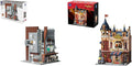 Architecture Studio and Toy Shop Modular Building Set 3 Story Modern Office with LED Lighting and European Castle Style Toy Store Urban Street Scene Brick Model with Minifigures