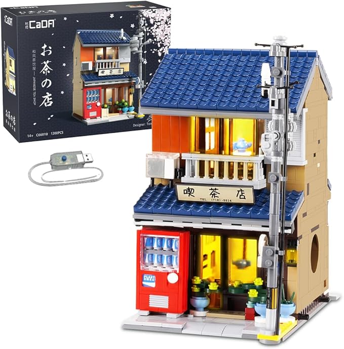 CaDA Japanese Style Tea House Building Block Master C66010W Japan Street Shop Brick Set with Lights 1200PCS Modular House Idea Gift for Boys Adults