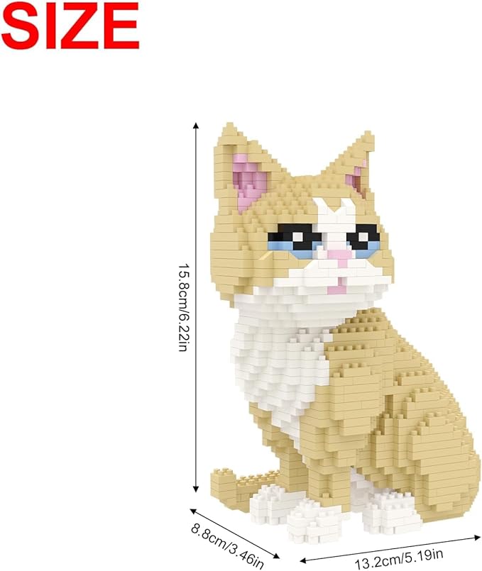 Larcele Cat Micro Building Blocks Animal Set DIY Mini 3D Building Toy Bricks Kit924 Pieces KLJM-05 (Golden Shorthair)
