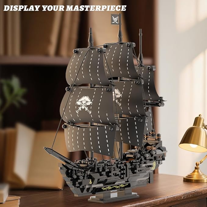 39088 Black Pearl Pirate Ship Building Blocks774 PCS Pirate Ship Model with Fabric Sails Sailing Ship Building Blocks Set for Adults &amp Teens