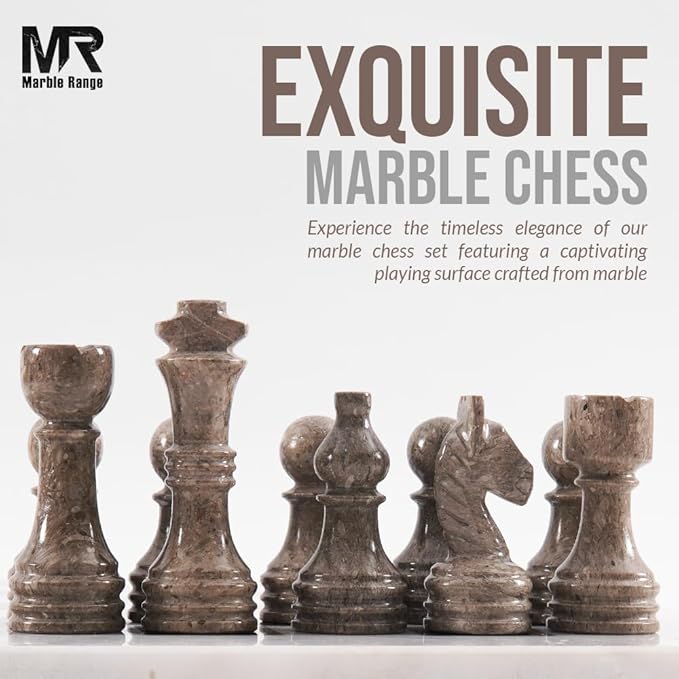 Marble Chess Set for Adults 15 Handmade White &amp Oceanic Board Game with 32 Chess Pieces 2 Extra Queens &amp Storage Box Luxury Travel Game – Elegant Home Décor