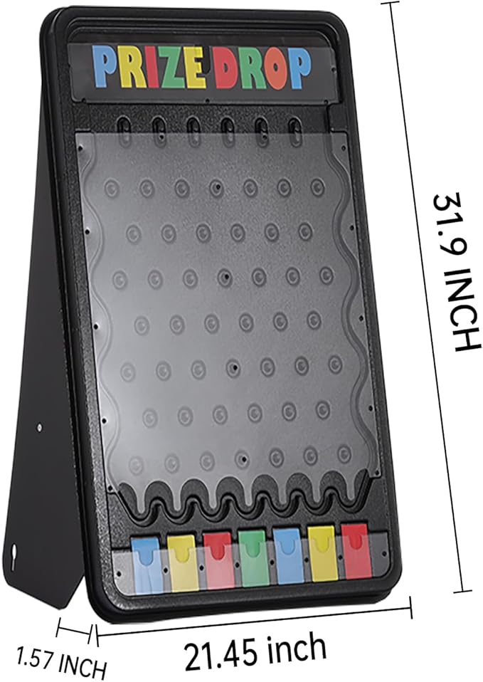 iElyiEsy 31x21 Prize Drop Plinko Board Game Outdoor with Foldable Stand and 10 Customizable Playing Pucks 7 grids- Perfect for Carnival Tradeshow &amp Party Fun &amp Exciting (Prize Drop)