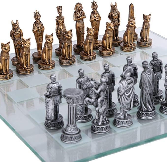 Pacific Giftware Romans Vs Egyptians Chess Set with Glass Board Set