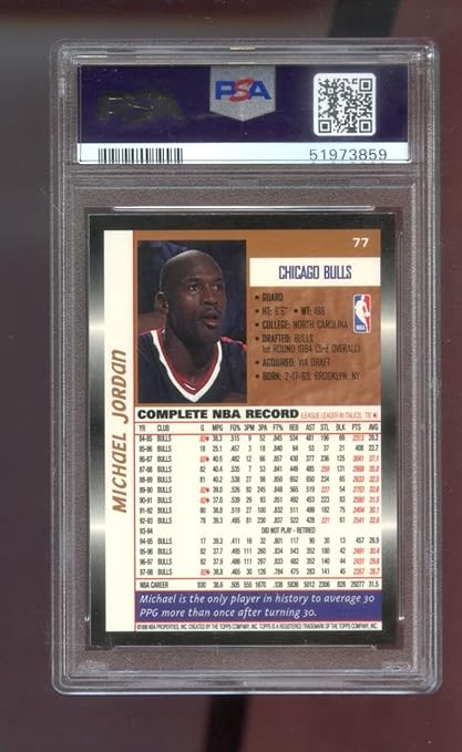1998-99 Topps #77 Michael Jordan PSA 10 Graded Basketball Card NBA 1998 1999 Chicago Bulls GEM MT MINT
