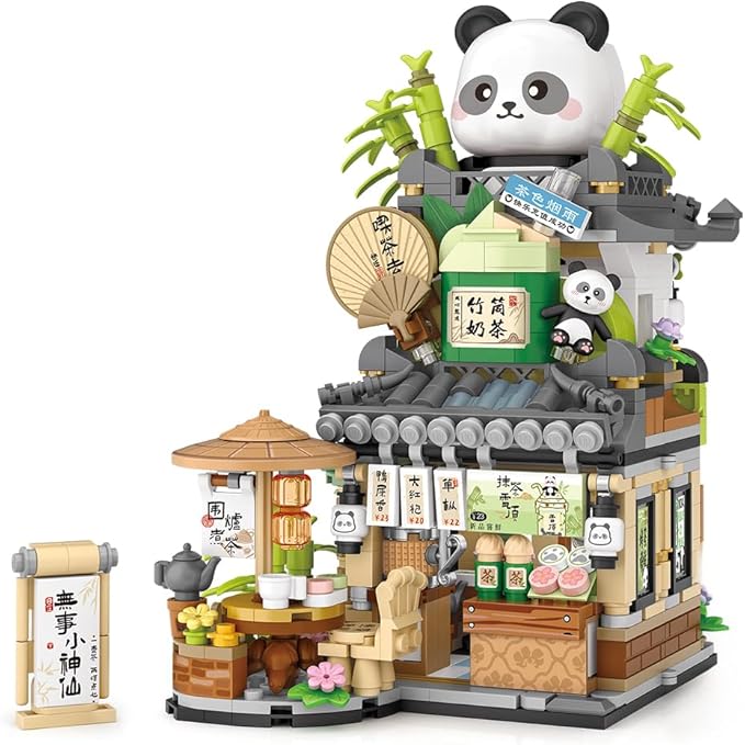 MindBox City Tea House Building Blocks Set Openable Panda Construction Tea Shop Building Toys for Boys Girls Age 8+ 860pcs Mini Bricks