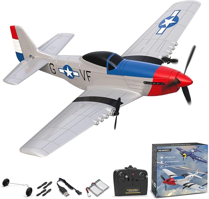 volantexrc RC Plane 3 Channel Remote Control Airplane Fighter Toys 2.4GHz 6-axis Gyro Stabilizer RTF Glider Aircraft Plane Easy to Fly for Adults Beginners (P-51D Mustang)