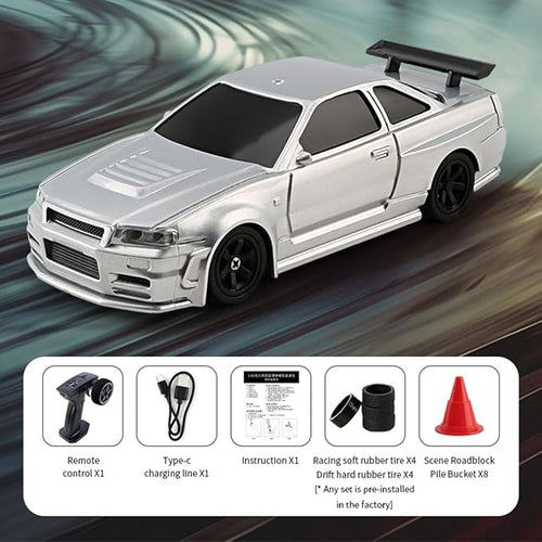 1/43 Scale RC Mini Drift Car with Lights Kit 2.4G Electric 4WD RC Racing Vehicle Remote Control High-Speed Car for Boys Adults - RTR Version