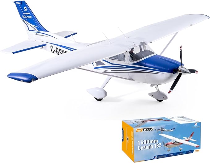 Fms Rc Planes for Beginners Remote Control Airplane for Adults Single-Engine Propeller Airplane 1500MM Cessna 182 Blue 6 Channel Hobby Rc Airplanes PNP (No Radio Battery Charger)