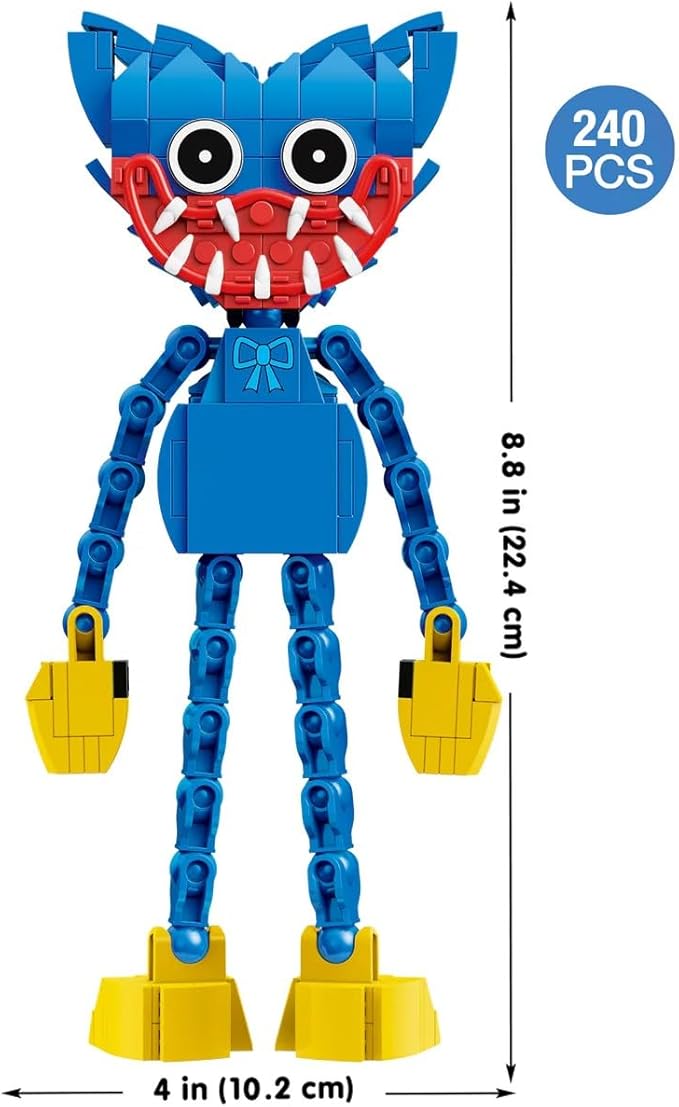 Brickcraft Officially Licensed Poppy Playtime Huggy Wuggy with Posable Limbs and Interchangeable Faces Included 240 Pieces Multicolored Brick Building Set