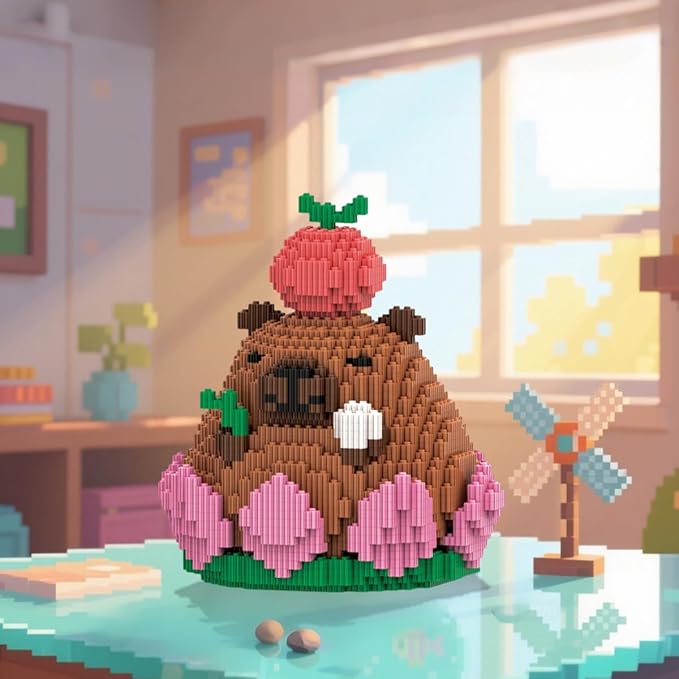 HOOLEDAY Animals Series Capybara Toy Micro Building Block Set 2110 Pieces with Lotus Base Design Decoration Present for Adults &amp Boys &amp Girls