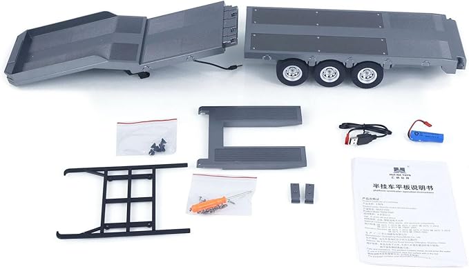 TOUCAN RC HOBBY Plastic Semi Trailer Flatbed 1502 for 1/18 Remote Control Tractor Truck HUINA 1501 Electronic Support Legs Tail Board for Adult
