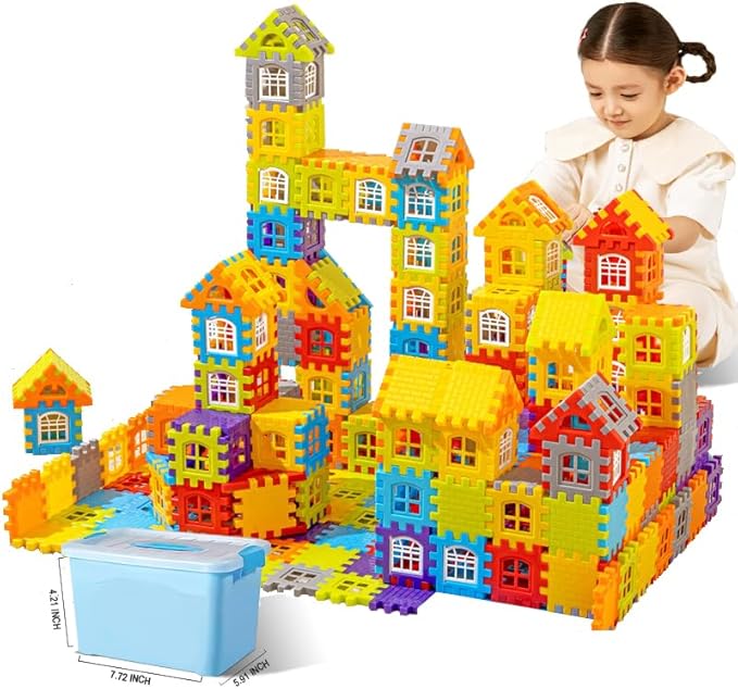 Building Blocks Set 210 Pieces - STEM Educational Learning Toys for Kids Ages 3-8 Creative Construction Preschool Toys for Boys Girls Safe Plastic Building Set with Storage Box