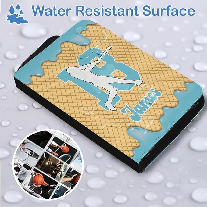 Personalized Ice Cream Drip Baseball Card Binder with Name &amp Number – Zipper Trading Card Album with Handle – Collector Case for Players &amp Fans (Ice Cream Drip Art #8)