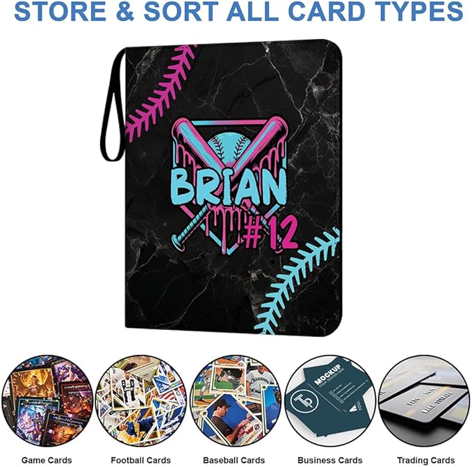 Personalized Ice Cream Drip Baseball Card Binder with Name &amp Number – Zipper Trading Card Album with Handle – Collector Case for Players &amp Fans (Ice Cream Drip Art #5)