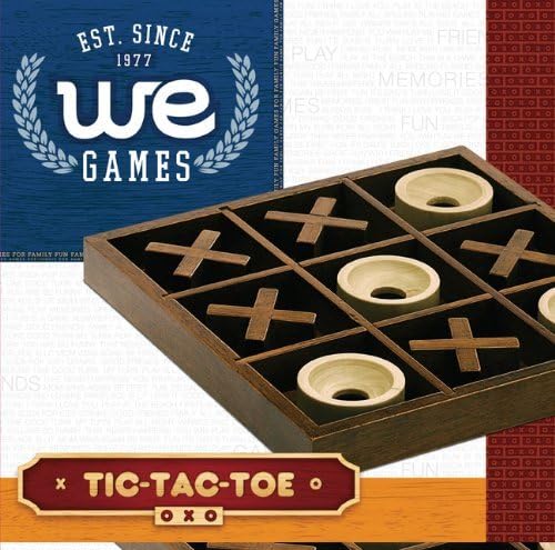 Wooden Tic Tac Toe Game – 9 Inch Solid Wood Board with X and O Pieces Decorative Coffee Table Game Classic Home Décor Accent