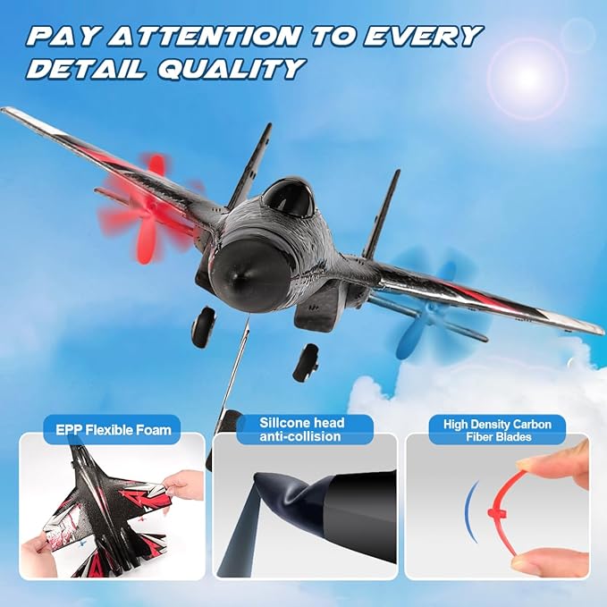 New Upgrade SU27 RC Airplane Remote Control Fighter Toys 2.4GHz 6-axis Gyro Stabilizer RTF Glider Aircraft Plane with 2 Batteries Easy to Fly Outdoor Toy for Adults Kids Beginners Boys