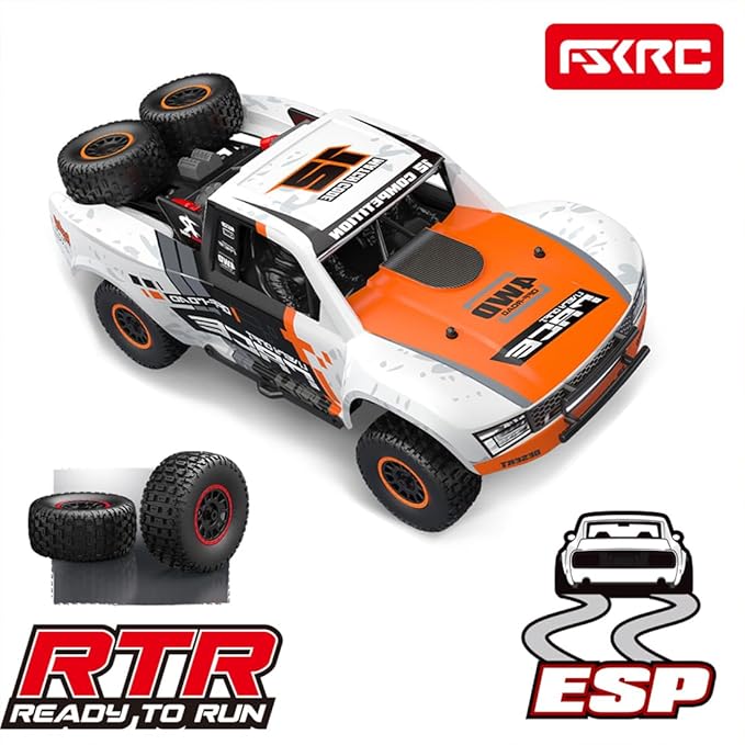 1/12 RD12 RC Drift Car 4WD Full-Proportional Brushed Racing Car with Gyroscope and 7-Color LED Lights Remote Control Truck Gift for Adults (Orange)