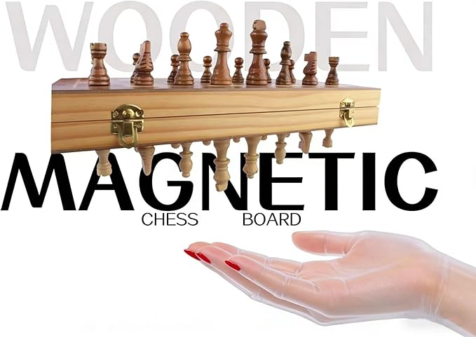 Wooden Magnetic Chess Set 15 – Foldable Board with Storage &amp Checkers Classic Family Game for Kids &amp Adults Perfect for Travel and Gifting