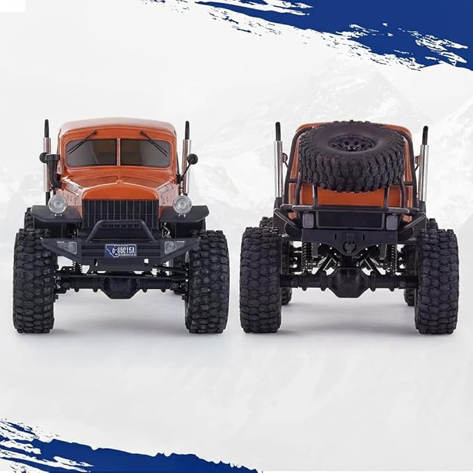 EAZYRC FMS Rochobby 1/10 Atlas Ready Set RC Crawler RC Truck 4X4 with Lighting 2.4GHz RadioBall Bearing Metal-Gear Full4 Link SuspensionRapid Separation Car Body for Adult (Orange)