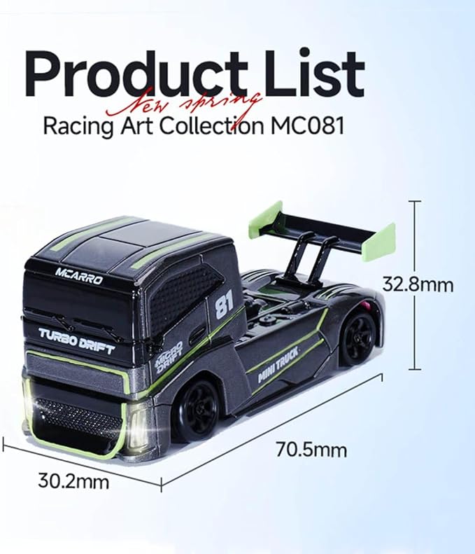 1/87 Scale Drift Rc Car - Semi-Truck Edition | 2.4GHz 4WD High-Speed Mini Remote Control Truck with Racing Lights (Gray)