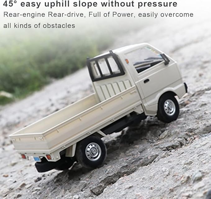 WPL D12 Mini RC Truck for Adults 1/16 Scale 20km/h 2.4G 4CH Remote Control Crawler High-Speed Climbing Truck with LED Lights Cargo Drift Car - RTR / 3 Batteries