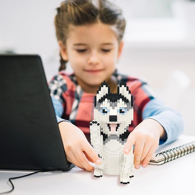 Larcele Micro Building Blocks Set DIY Mini Building Toy Bricks for Age Over 12 Years 1390 Pieces KLJM-02 (Siberian Husky 2)