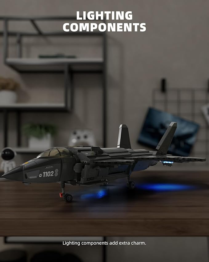 J-20 Fighter Jet Building Block Set for Adult Military Air Force Aircraft Building as Gift Giving (1106 Pieces)