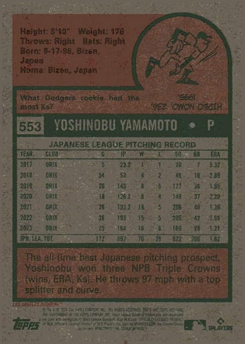 2024 Topps Heritage #553 Yoshinobu Yamamoto Los Angeles (NL) Rookie Baseball Card - Sportscard Superstore