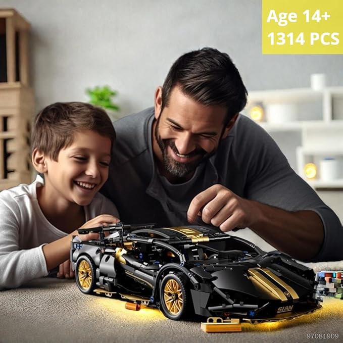 Sport Race Car Building Block Sets for AdultsBlack Technical Racing Supercar Toys Kits Collectible 1:14 MOC Model Construction Birthday Gifts for Boys Men Teens Age 8+ 8-12 8-1414+
