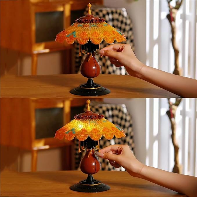 Retro Table Lamp Toy Building Set Home Décor Accessory for Adults Building Blocks Set for Couples Ideas Gift for Mother's Day Decoration 804 Pieces (Mini Building Blocks)