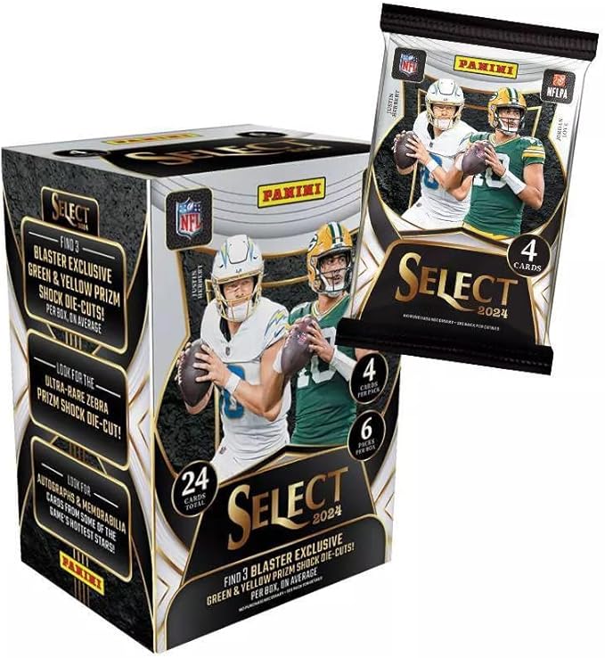 Panini 2024 NFL Select Football Trading Card Blaster Box (Green &amp Yellow Prizm Shock Die-Cuts)
