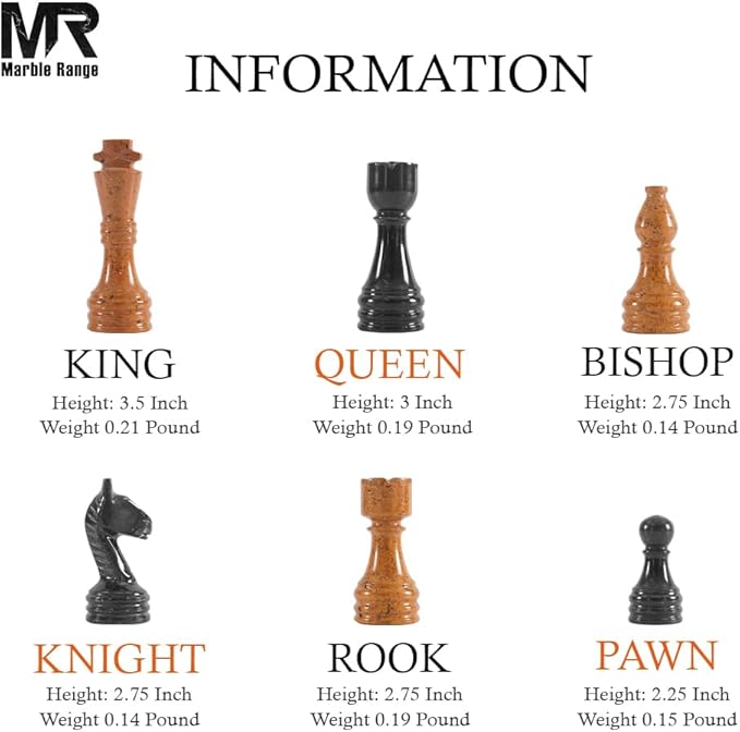 Marble Chess Set for Adults 15 Handmade Black &amp Golden Board Game with 32 Chess Pieces 2 Extra Queens &amp Storage Box Luxury Travel Game – Elegant Home Décor