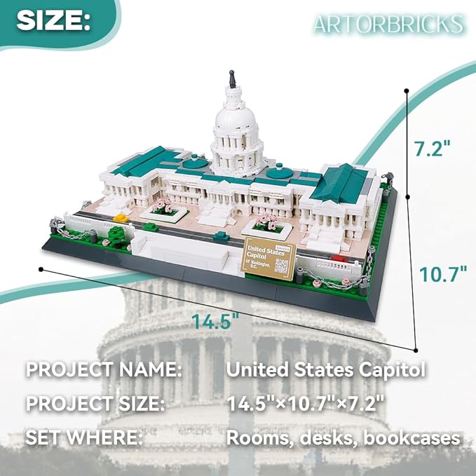 Architectural United States Capitol Building Collection Building Set Model Kit and Gift for Adults (1074 Pieces)