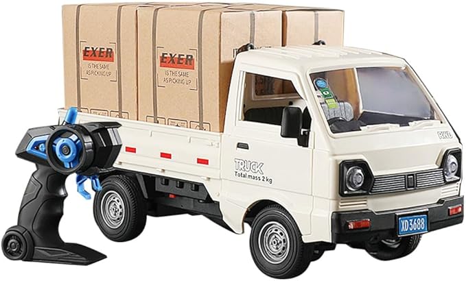 GoolRC Remote Control Car Kei Truck 1:16 Scale RC Transport Pickup Truck with Spray and Light 2.4GHz All Terrain RC Cars for Teens and Adults Christmas or Birthday Gift (White)