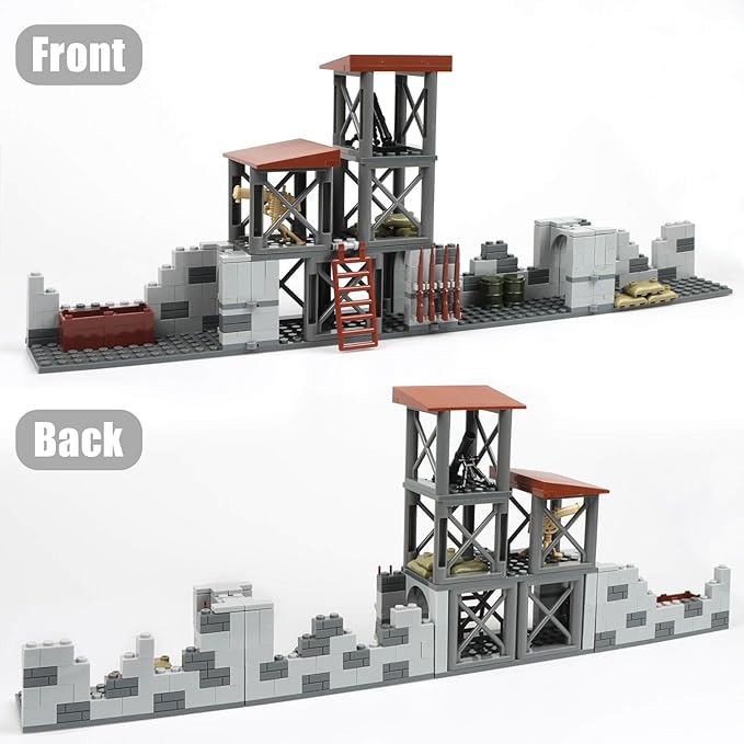 Finger Rock Military Base Building Block Set WW2 Army Mini War Accessories Kits Military Ruins Guard Tower Guns Army Supplies Block Toy for Teens Adults 14+