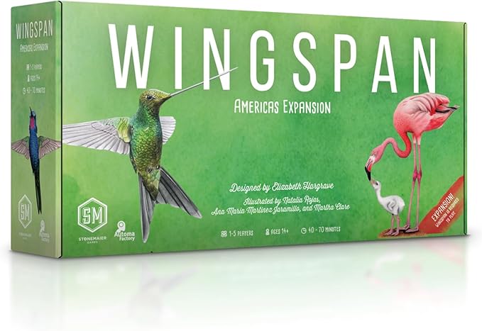Stonemaier Games: Wingspan Americas Expansion by Elizabeth Hargrave | Add to Wingspan | Includes Small Hummingbird Cards with New Mechanism 111 Unique New Colorful Birds &amp More | 1-5 Players 90