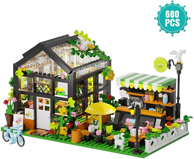 Flower House Building Set with LED City Street House Flower Shop Building Blocks Toy Valentine Gift for Girls 8-12 Year Mini Brick 680pcs