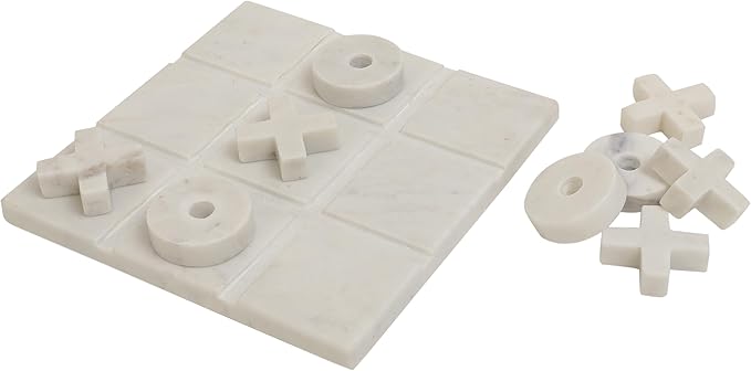 Marble Tic Tac Toe Game Board X and O Game Set for Birthday Gift to Students and Adults Medium White