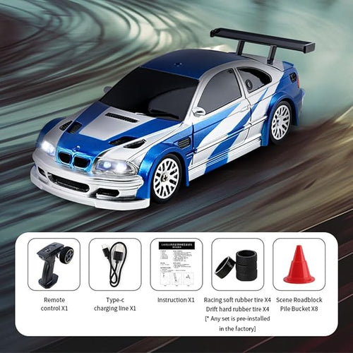 1/43 Scale RC Mini Drift Car with Lights Kit 2.4G Electric 4WD RC Racing Vehicle Remote Control High-Speed Car for Boys Adults - RTR Version