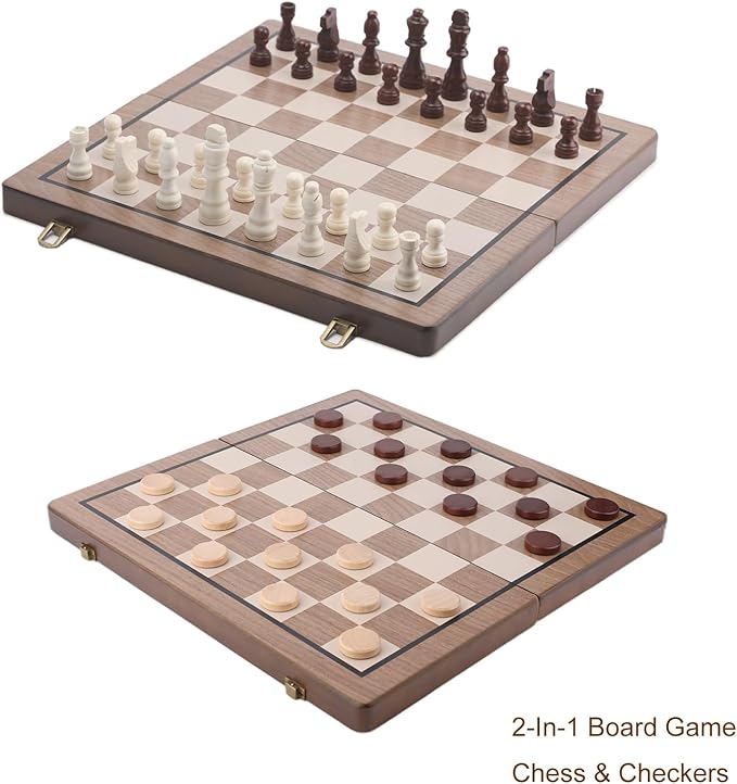 15 Inch Magnetic Wooden Chess Set with Folding Board and Chess Piece Storage Slot Handmade Portable Travel Chess Game Sets for Kids Adults Beginner and Pros Carry Bag 2 Extra Queens