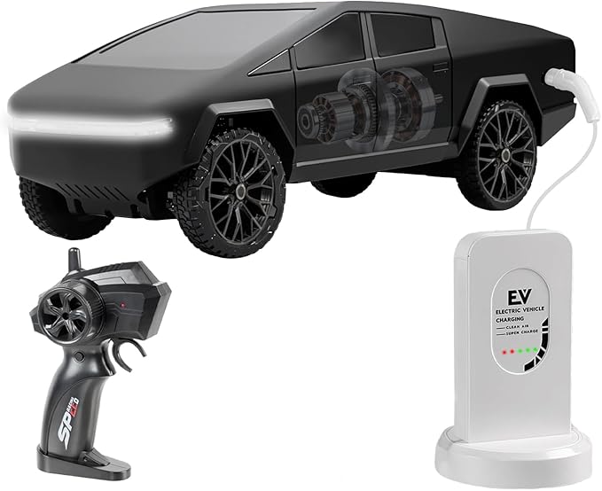 1/24 Scale RC Pickup Truck 2.4GHz Remote Control Car with Toy EV Charger Built-in Rechargeable Battery LED Lights Load Bed Upgraded Steering Gift for Kids Boys &amp Adults